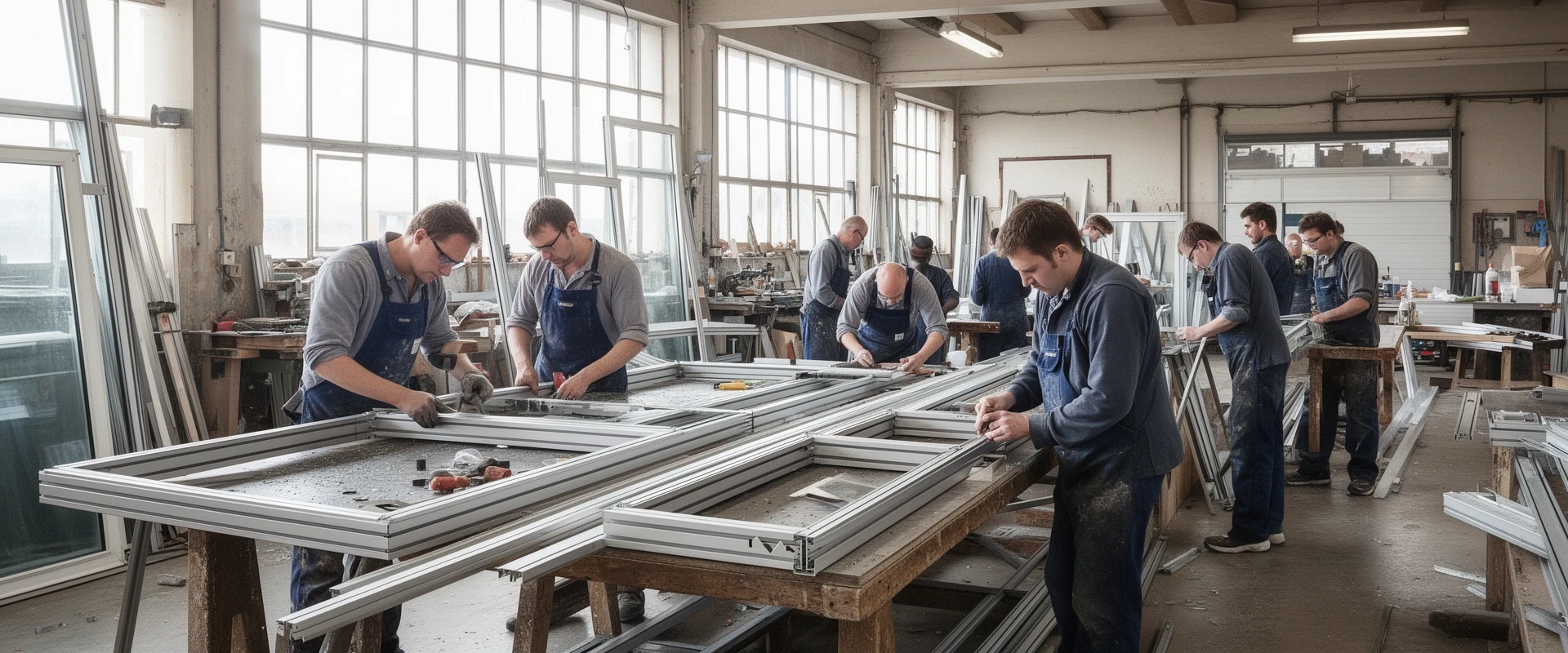 Team working in the glazing workshop